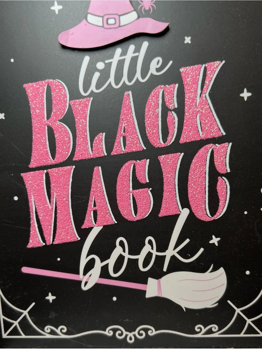 Little Black Magic Book Wooden Decor - Pink & Black Halloween Library Bookstore